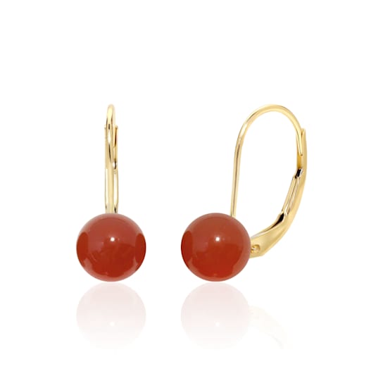 14K Gold Carnelian Ball Drop Leverback Earrings
