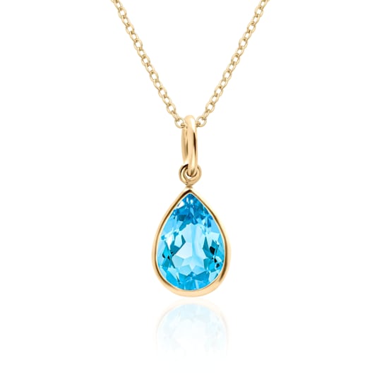 1.5 Ct Pear Shape Swiss Blue Topaz Solitaire Pendant Necklace in 14K
Gold Filled