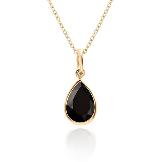 Pear Shape Black Onyx Solitaire Pendant Necklace in 14K Gold Filled