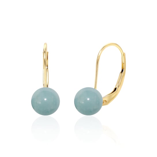 14K Gold Milky Aquamarine Ball Drop Leverback Earrings
