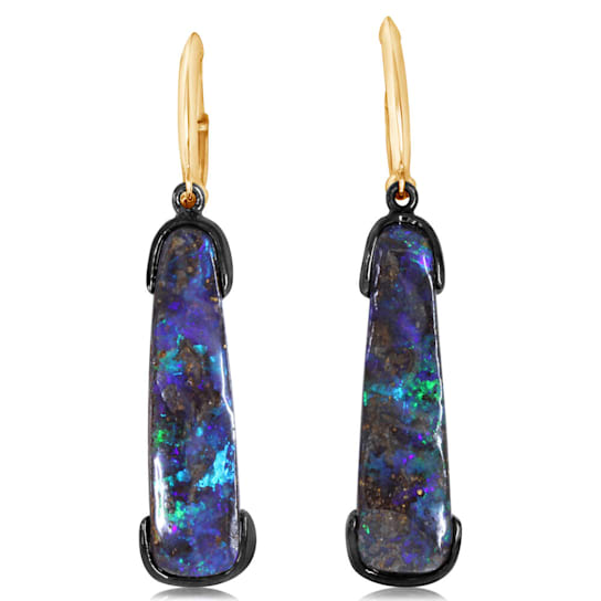 14K Yellow gold/blackened silver Australian boulder opal earrings