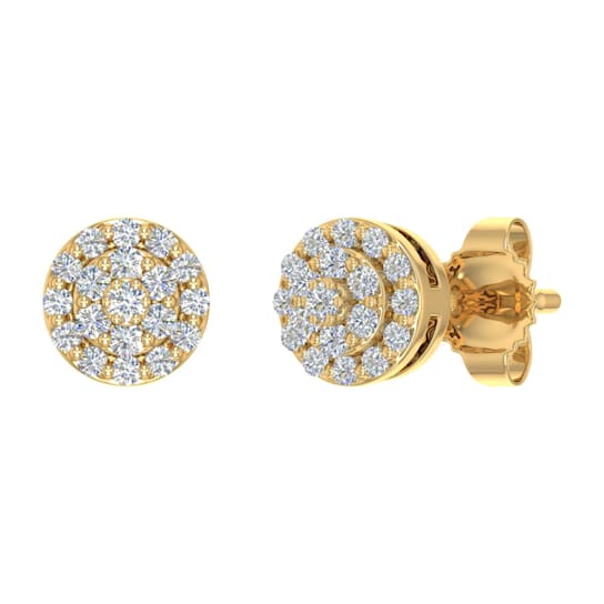 FINEROCK 0.15 Carat Diamond Ladies Cluster Stud Earrings in 10K Yellow Gold