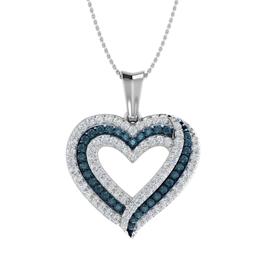 FINEROCK 1/2 Carat Blue Diamond & White Diamond Heart Pendant
Necklace in 925 Sterling Silver