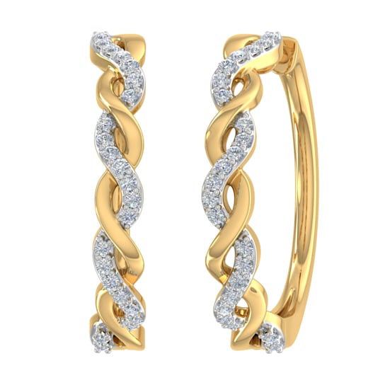 FINEROCK 1/5 Carat Diamond Twisted Hoop Earrings in 10K Yellow Gold