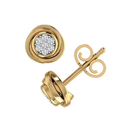 FINEROCK 10K Yellow Gold Diamond Stud Earrings (1/10 Carat)