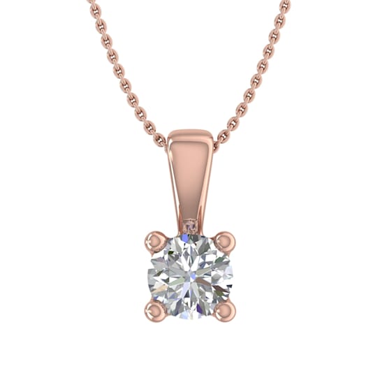 FINEROCK 1/5 Carat Solitaire Diamond Pendant Necklace in 10K Rose Gold
(Silver Chain Included)