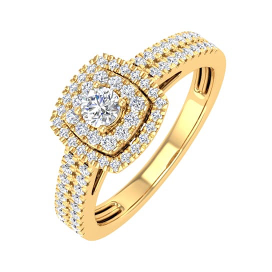 FINEROCK 1/2 Carat Double Halo Diamond Ring in 10K Gold