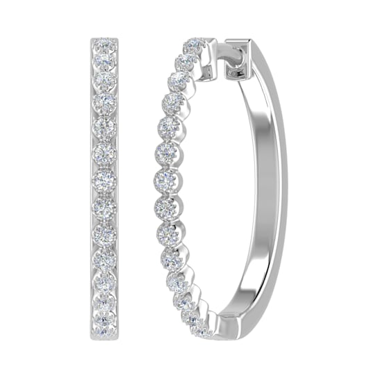FINEROCK 10K White Gold Bezel Set Diamond Hoop Earrings (I2-I3 Clarity,
1/4 Carat)