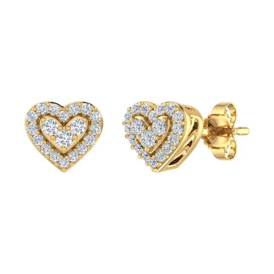 FINEROCK 1/5 Carat Diamond Heart Shaped Stud Earrings in 10K Yellow Gold
- IGI Certified