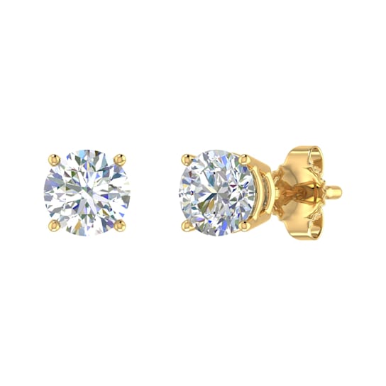 FINEROCK 1 Carat 4-Prong Set Diamond Stud Earrings in 14K Yellow Gold