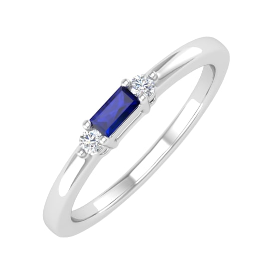 10K Gold Round and Baguette Sapphire and Diamond Ring .15ctw