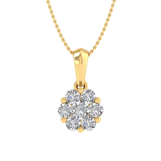 FINEROCK 1/4 Carat Diamond Cluster Pendant in 10k Yellow Gold (Silver
Chain Included)