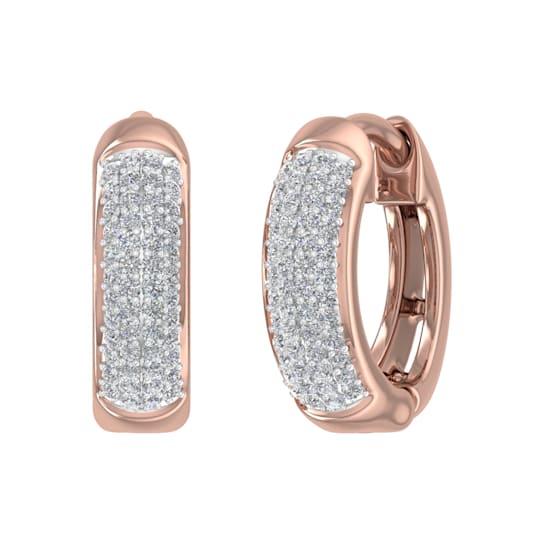 FINEROCK 10K Rose Gold Round Diamond Ladies Huggies Hoop Earrings (1/4 Carat)