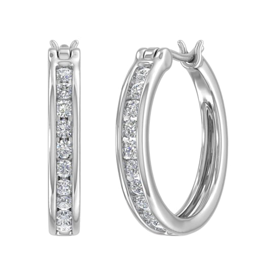 FINEROCK 1/2 Carat Channel Set Diamond Hoop Earrings in 10K White Gold