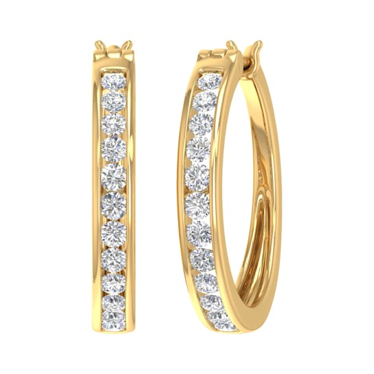 FINEROCK 1 Carat Channel Set Diamond Hoop Earrings in 10k Yellow Gold