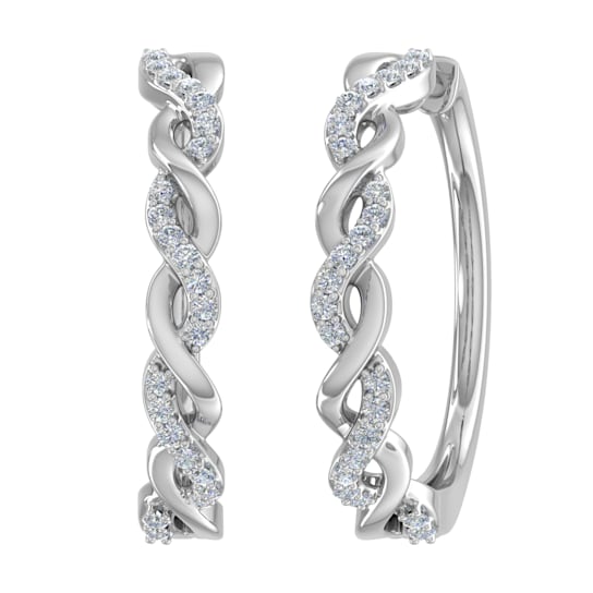 FINEROCK 10K White Gold Diamond Hoop Earrings (I1-I2 Clarity, 1/5 Carat)