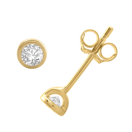 FINEROCK 0.12 Carat Bezel Set Diamond Stud Earrings in 14K Yellow Gold