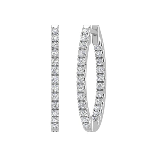 FINEROCK 1 Carat Diamond Inside-out Hoop Earrings in 14k White Gold