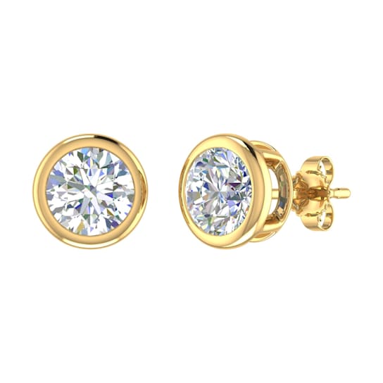 FINEROCK 2 Carat Diamond Stud Earrings in 14K Yellow Gold - IGI Certified