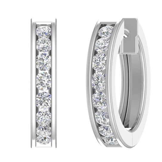 FINEROCK 14K White Gold Hoop Huggies Channel Set Diamond Earrings
(SI1-SI2 Clarity, 1/2 carat)