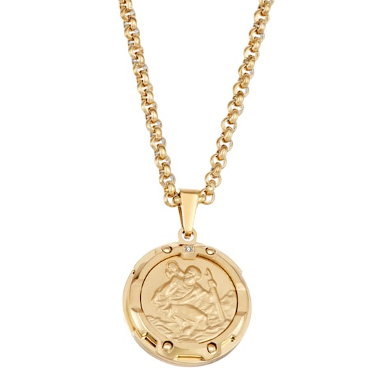 Saint Christopher Yellow Stainless Steel Diamond Medal
