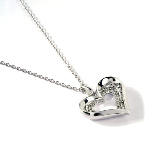 Sterling Silver Diamond Heart Pendant Necklace .10ctw