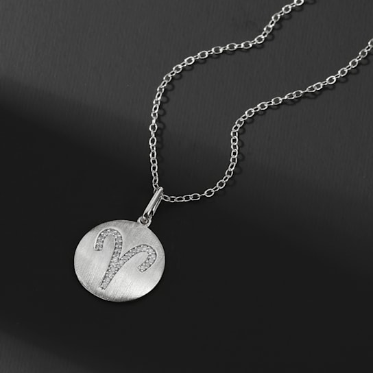 1/10ctw Diamond Aries Zodiac Sign Pendant for Women Necklace in Silver