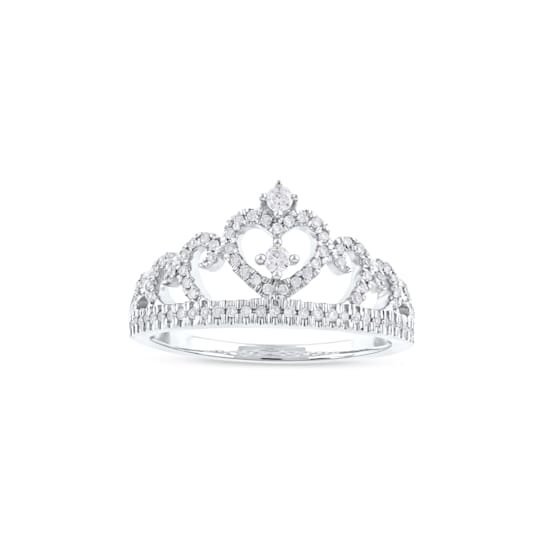 1/4ct TDW Diamond Crown Ring for Her in 10k White Gold