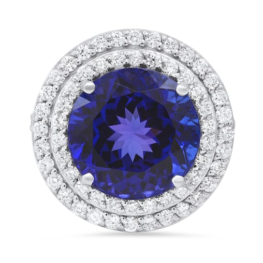 Tanzanite Diamond Double Halo 14K White Gold Ring 13.47ctw