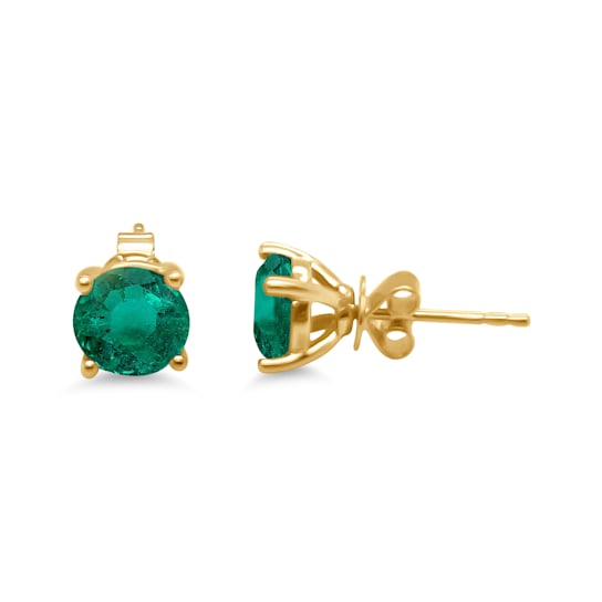 0.70Cts Colombian Emerald, crafted in 14K YELLOW Gold Earrings.