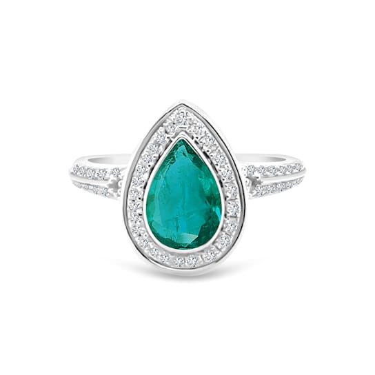 0.76Cts Colombian Emerald, 0.46cw diamond, crafted in 18K White Gold Ring.