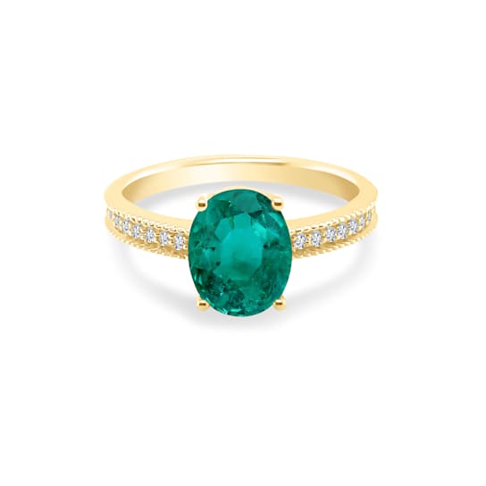 1.40Cts Colombian emerald, 0.10cw diamond, crafted in 18K gold solitaire ring