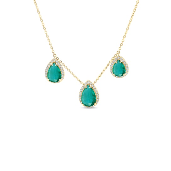 5.97Cts Colombian Emerald-pear cut, 0.56 diamond, crafted in 18K Yellow
Gold drop-necklace