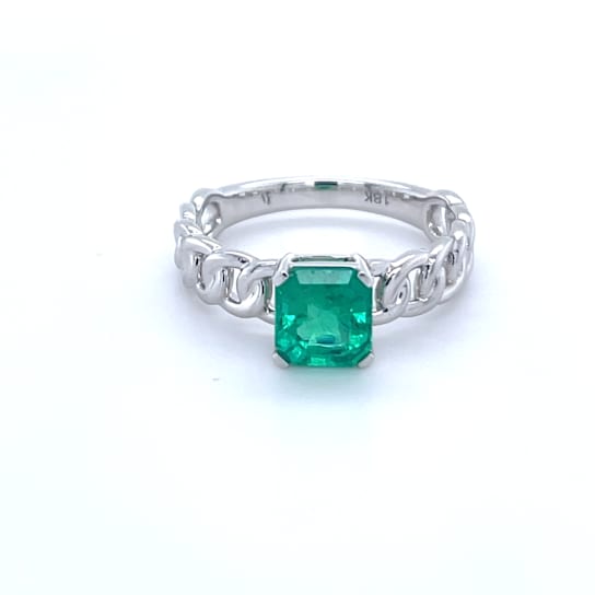 1.10Cts Colombian Emerald, Crafted in 18K White Gold Ring.