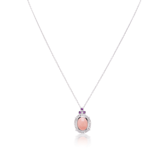 Gemistry Oval Cabochon Pink Opal Pendant Necklace in Sterling Silver