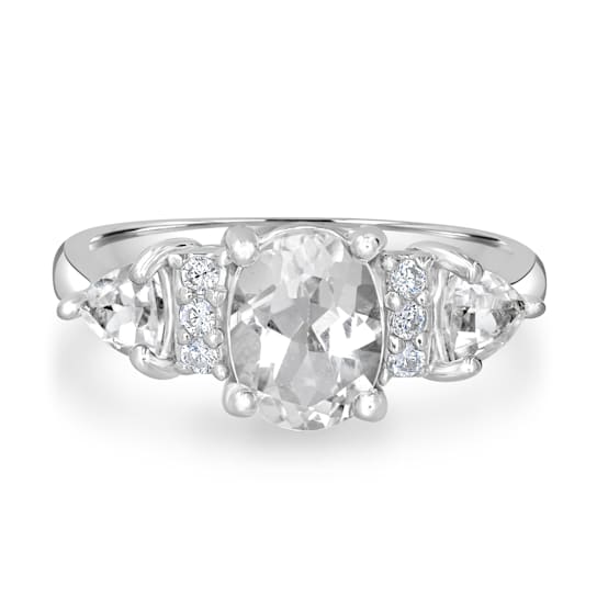 GEMistry White Topaz and White CZ 925 Sterling Silver 3-Stone Cocktail Ring