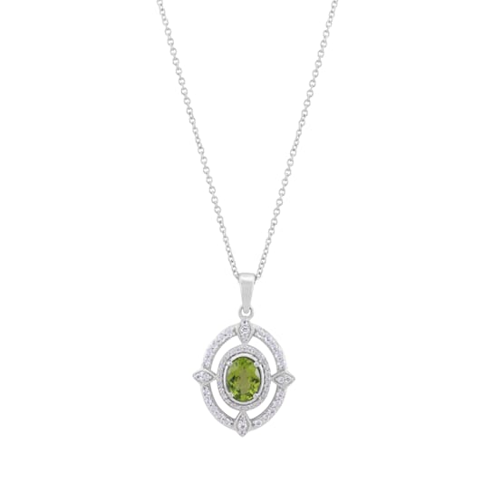 GEMISTRY Arizona Peridot and White Topaz Framed Pendant with Chain in
Sterling Silver, 18 inch