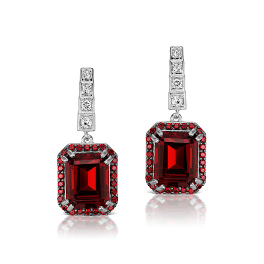 Gemistry Red Garnet and White Topaz Drop Earrings, Sterling Silver