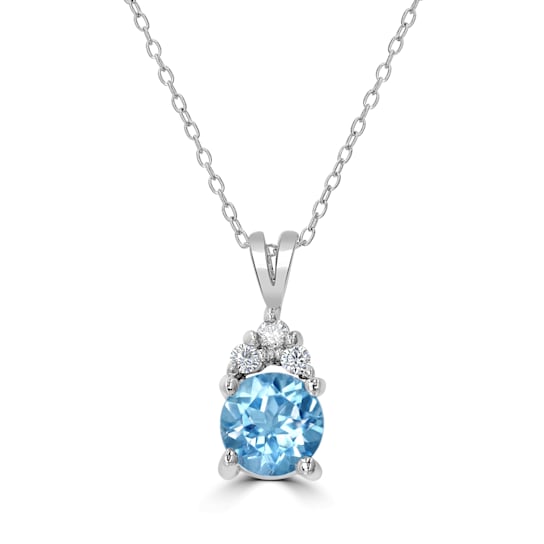 GEMistry Blue Topaz with Cubic Zirconia Accent Sterling Silver 18 Inch
Cable Chain Pendant Necklace