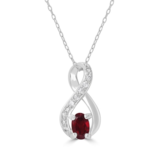 GEMistry Oval Red Garnet Sterling Silver 18 Inch Cable Chain Pendant Necklace
