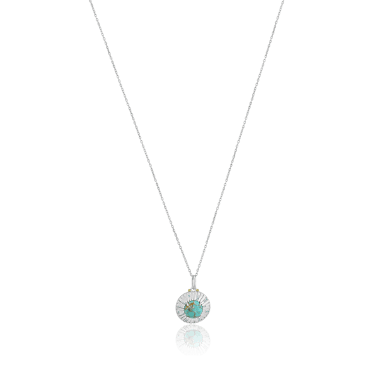 GEMistry Turquoise and Blue Topaz Sunray Pendant Necklace in Sterling
Silver, 20 Inch