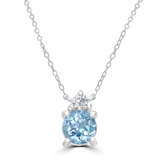 GEMistry Round Blue Topaz Sterling Silver 18 Inch Cable Chain Pendant Necklace