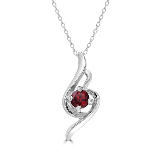 GEMistry Red Garnet Sterling Silver 18 Inch Cable Chain Pendant Necklace