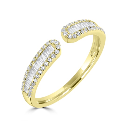 GEMistry 14K Yellow Gold 0.34Ctw Baguette And Round Diamond Cuff Ring