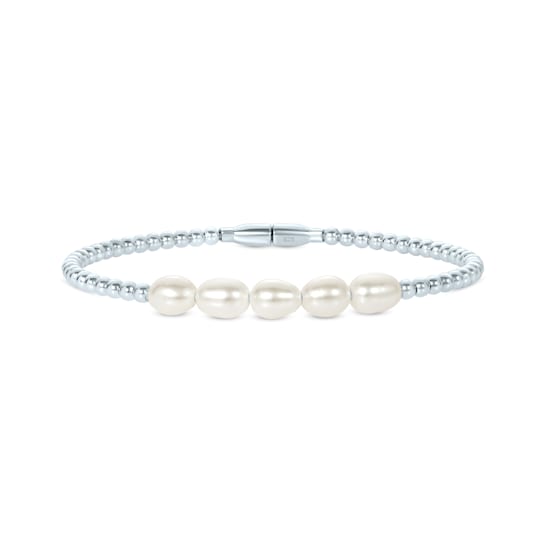 GEMISTRY White Cultured Freshwater Oval Pearl Magnetic Clasp Bracelet in
Sterling Silver