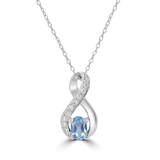 GEMistry Oval Blue Topaz Sterling Silver 18 Inch Cable Chain Pendant Necklace