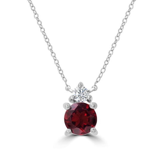 GEMistry Round Red Garnet Sterling Silver 18 Inch Cable Chain Pendant Necklace