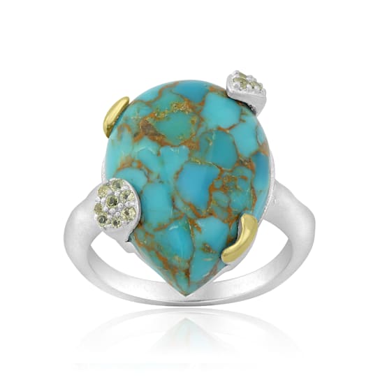 GEMistry Sonoran Turquoise and Peridot Pear Ring in Sterling Silver