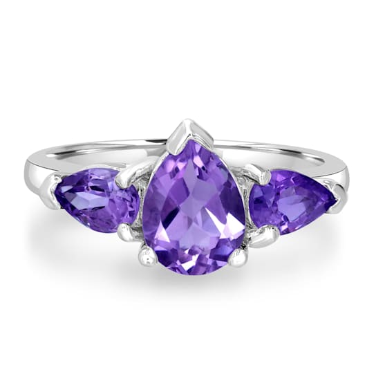 GEMistry Amethyst Sterling Silver 3-Stone Cocktail Ring