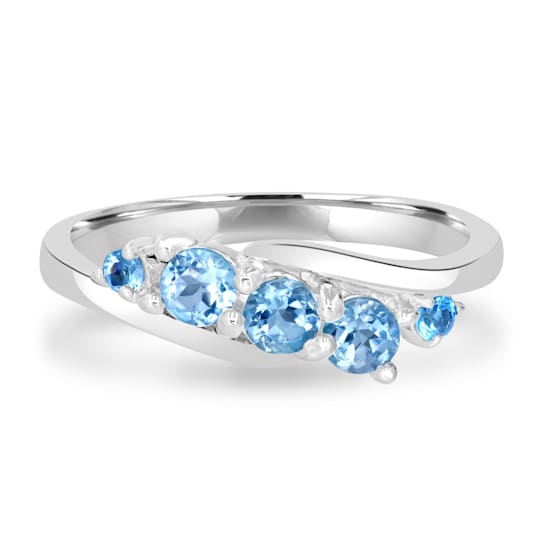 GEMistry 925 Sterling Silver Blue Topaz 5-Stone Band Ring